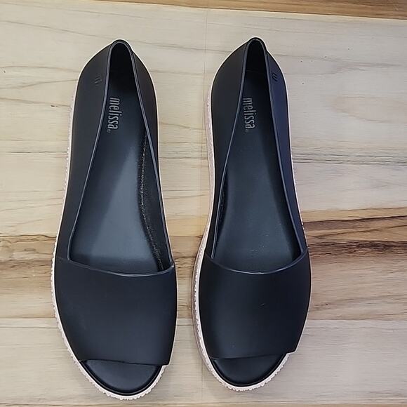 MELISSA SHOES PUZZLE BLACK OPEN-TOE SLIP ON PLATFORM LOAFERS SIZE 40 SCENTED - Picture 3 of 16